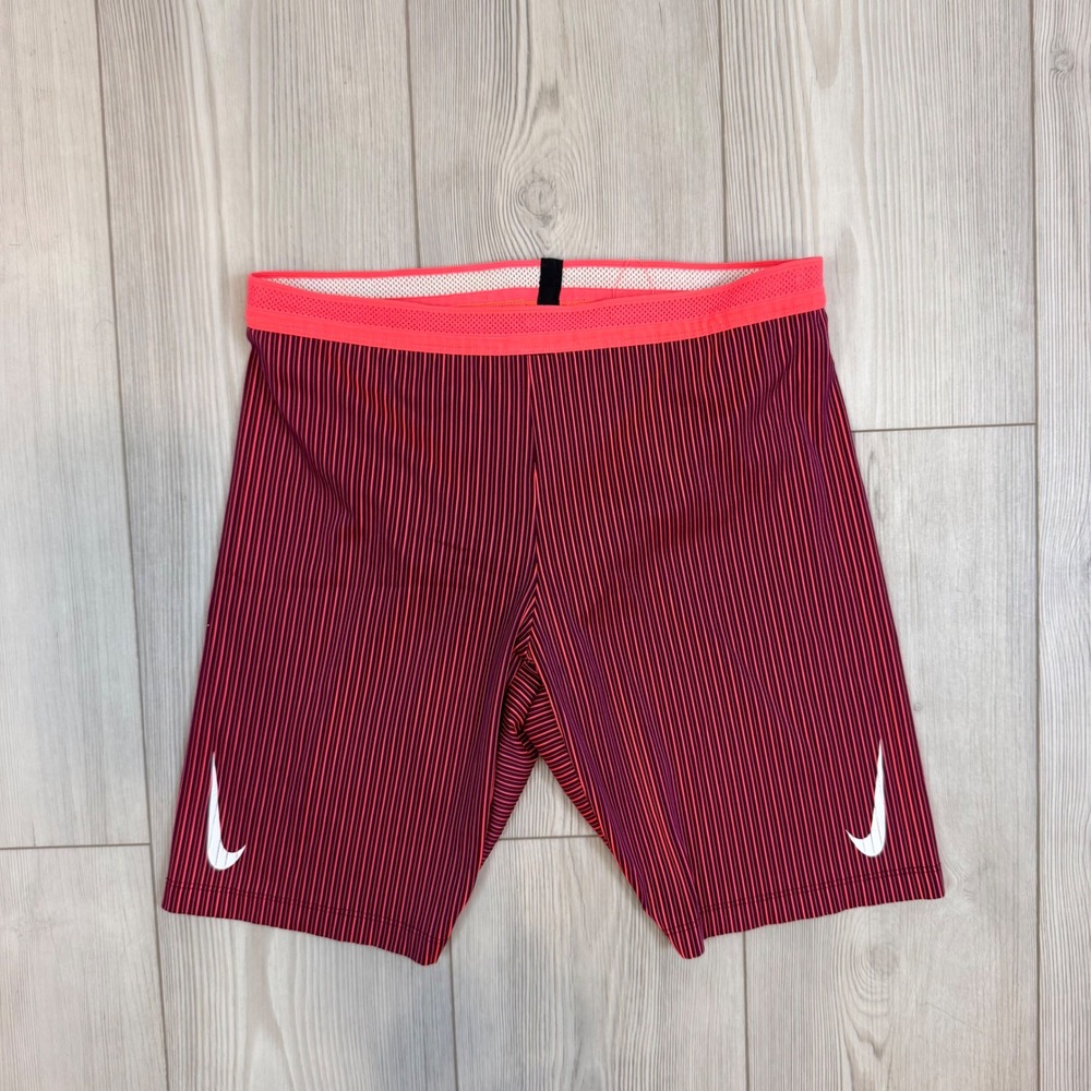 Nike AeroSwift Men's Running Half Tights Red Black Striped Racing Shorts Medium